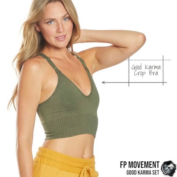 FP MOVEMENT GOOD KARMA SET: CROP TANK BRA + FLARE LEGGINGS IN MUSHROOM & GREEN - Picture 4 of 15